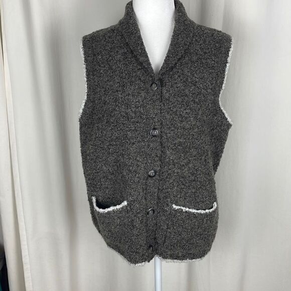Wool Boucle Knit Button Front Sweater Vest sz L - Picture 1 of 5